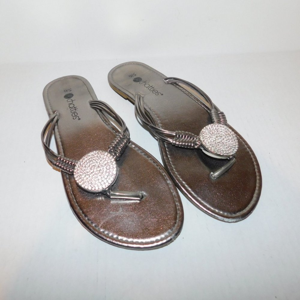 Chatties Silver Thong Flip Flops With Bling